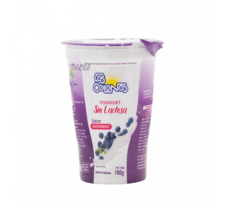YOGURT LOS COLONOS S/LACTOSA ARANDANO 190GR (48)